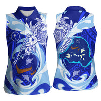 Chuuk Micronesian Roots Women Sleeveless Polo Shirt Polynesian Tribal Pattern Hibiscus Flower And Stingray Art