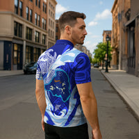 Chuuk Micronesian Roots Zipper Polo Shirt Polynesian Tribal Pattern Hibiscus Flower And Stingray Art