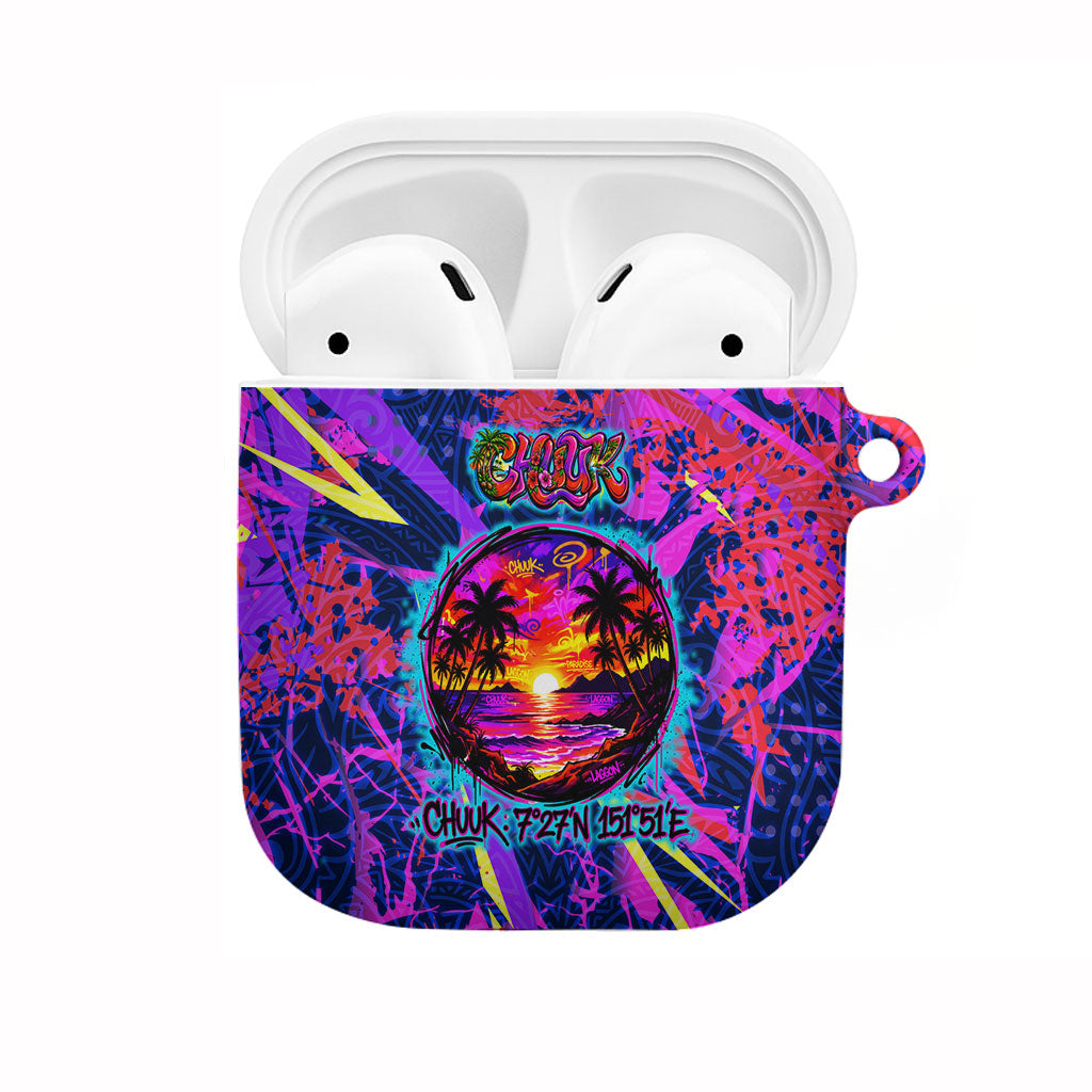 Chuuk Tropical Sunset Coordinates AirPods Case Neon Graffiti Polynesian Tribal