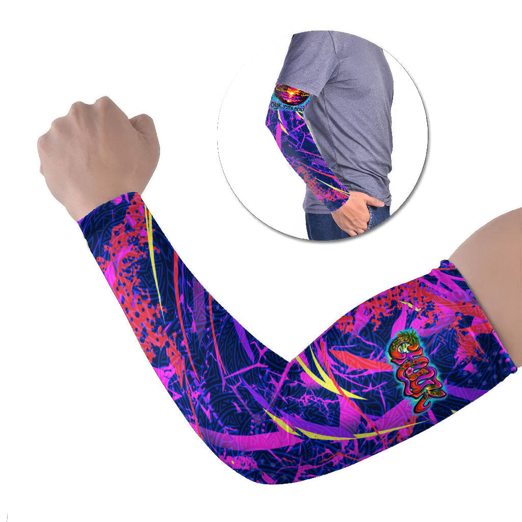 Chuuk Tropical Sunset Coordinates Arm Sleeves Neon Graffiti Polynesian Tribal