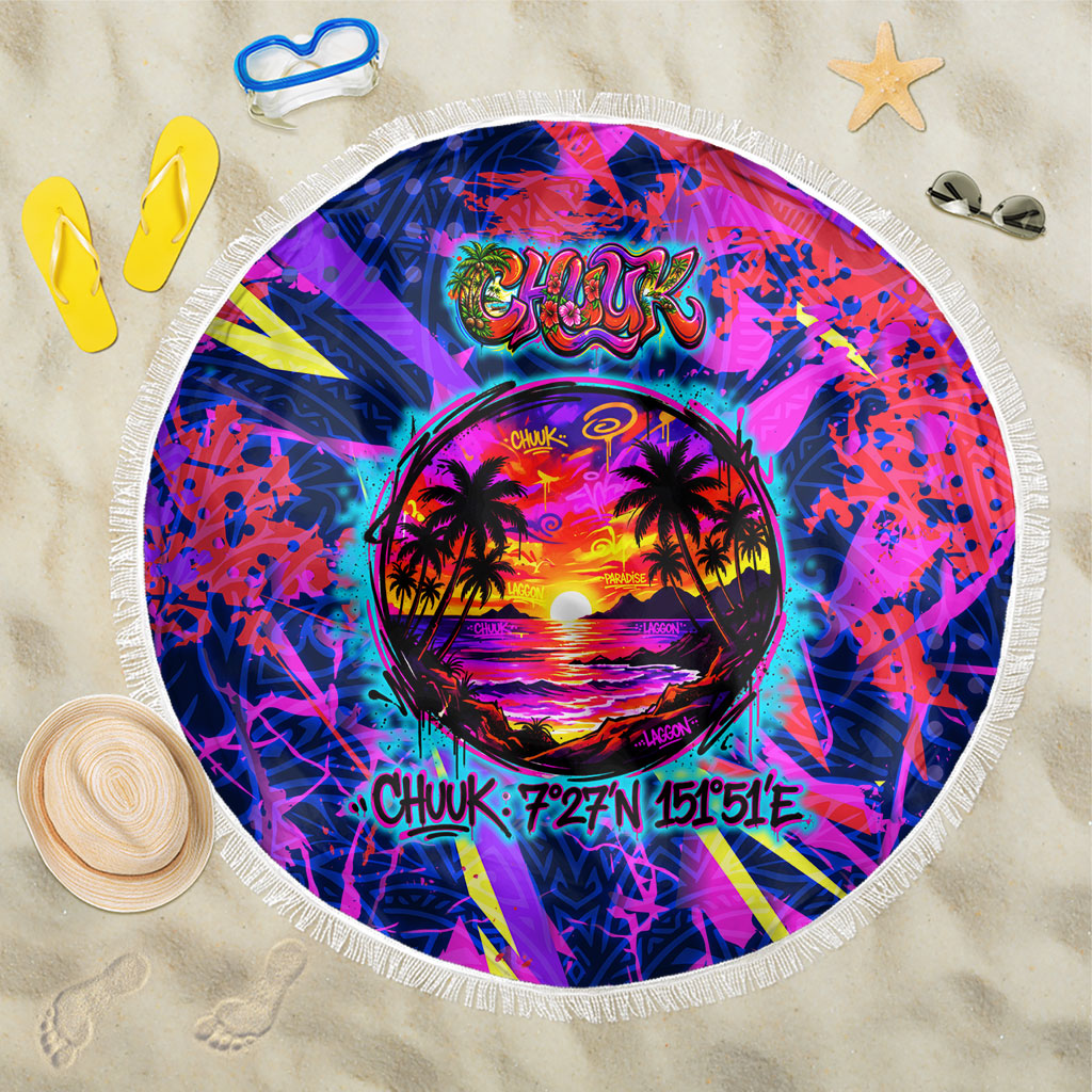 Chuuk Tropical Sunset Coordinates Beach Blanket Neon Graffiti Polynesian Tribal TS04 One Size 150cm Purple Pink - Polynesian Pride