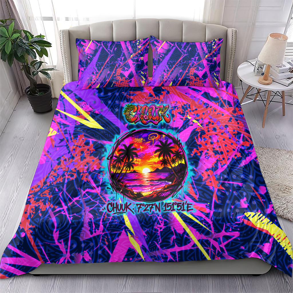 Chuuk Tropical Sunset Coordinates Bedding Set Neon Graffiti Polynesian Tribal