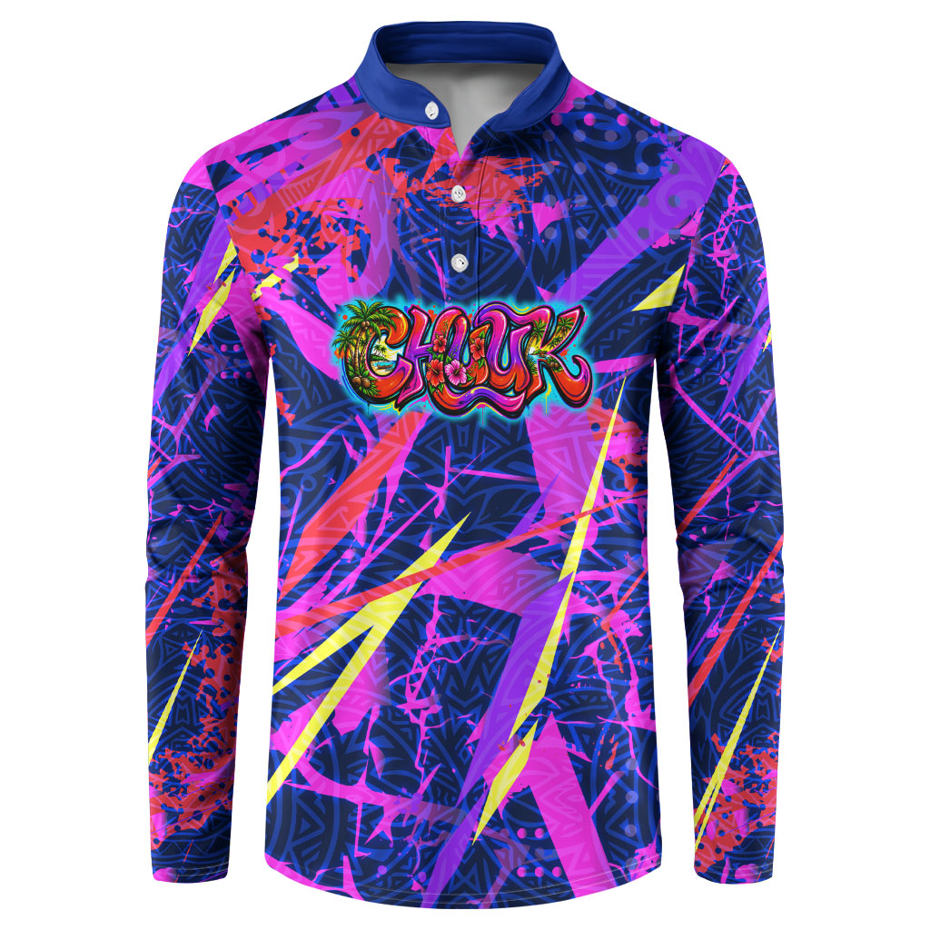 Chuuk Tropical Sunset Coordinates Button Sweatshirt Neon Graffiti Polynesian Tribal