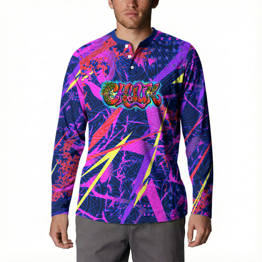 Chuuk Tropical Sunset Coordinates Button Sweatshirt Neon Graffiti Polynesian Tribal