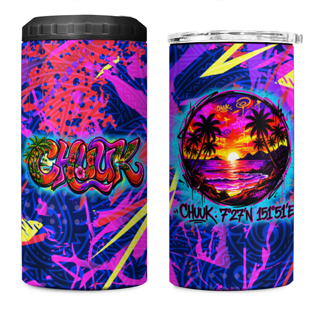 Chuuk Tropical Sunset Coordinates 4 in 1 Can Cooler Tumbler Neon Graffiti Polynesian Tribal TS04 One Size: 16 oz Purple Pink - Polynesian Pride