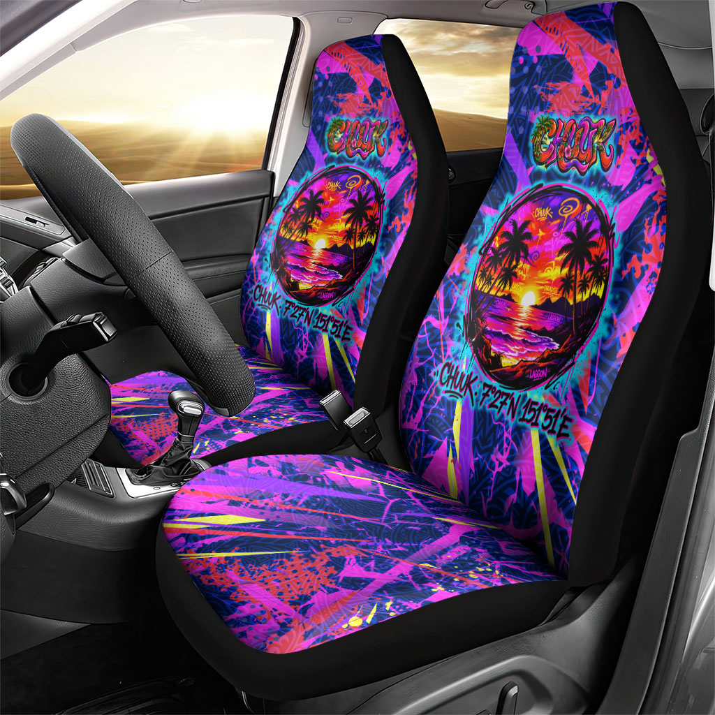 Chuuk Tropical Sunset Coordinates Car Seat Cover Neon Graffiti Polynesian Tribal
