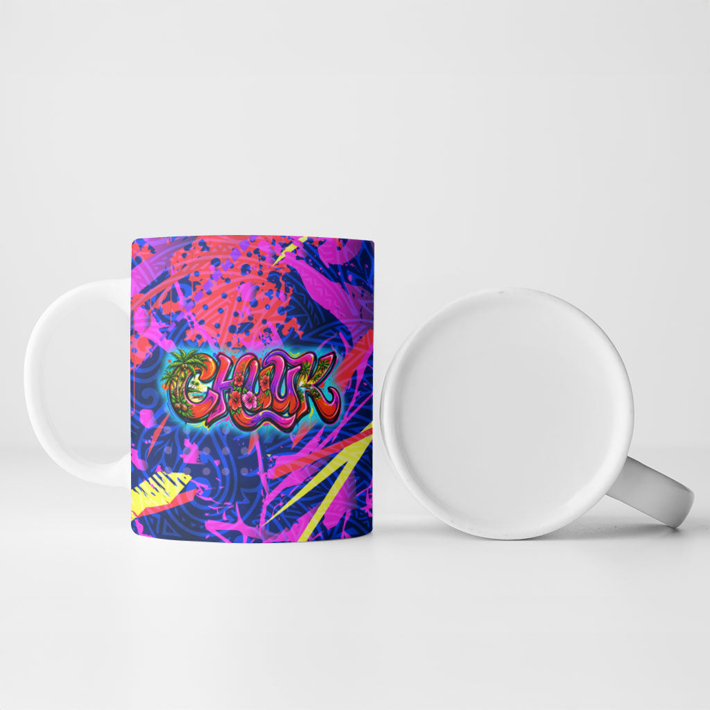 Chuuk Tropical Sunset Coordinates Ceramic Mug Neon Graffiti Polynesian Tribal
