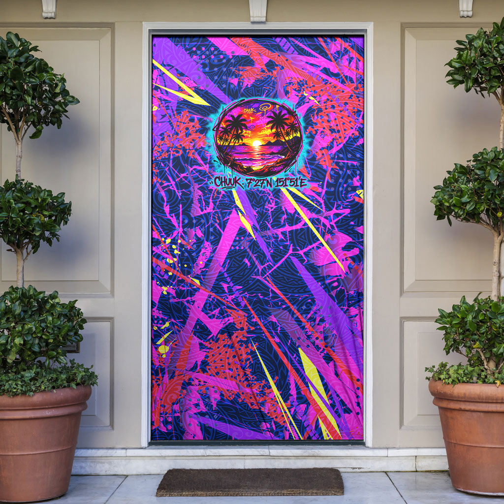 Chuuk Tropical Sunset Coordinates Door Cover Neon Graffiti Polynesian Tribal TS04 Purple Pink - Polynesian Pride
