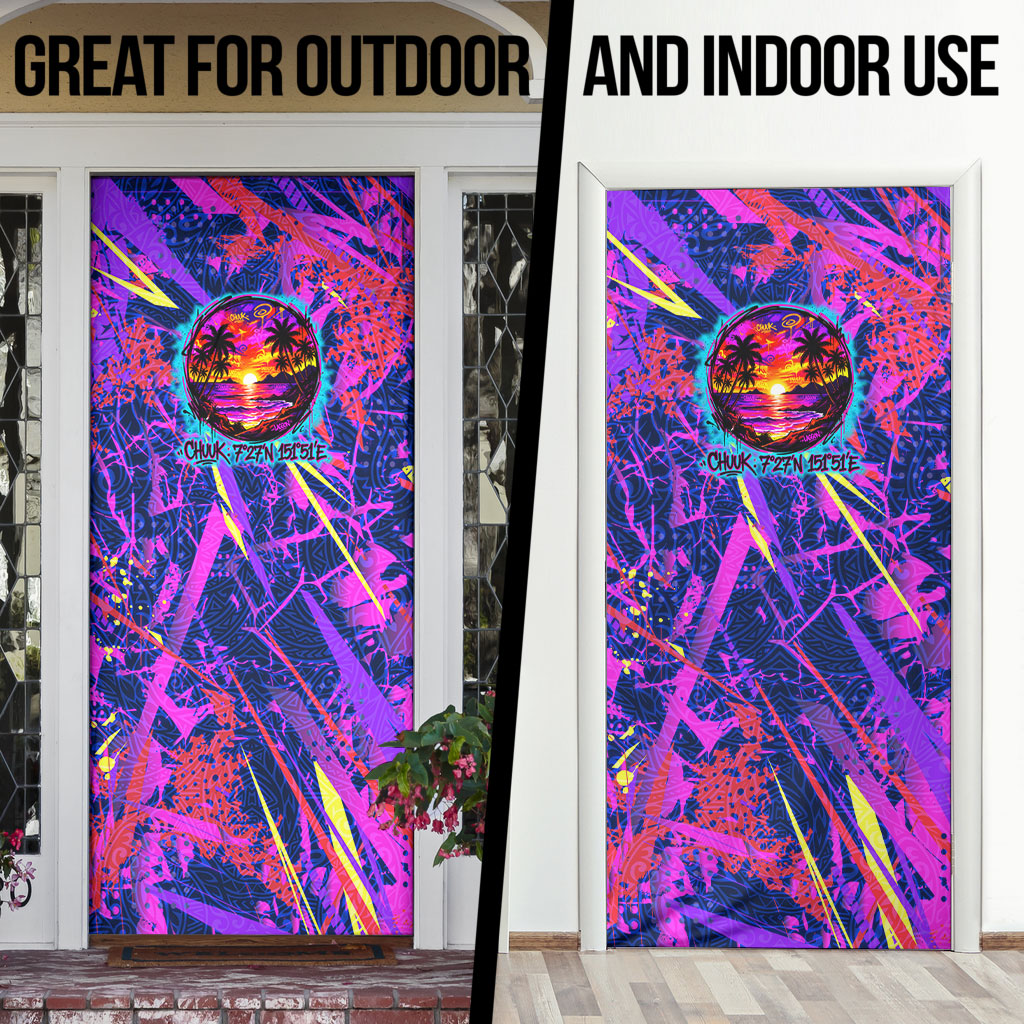 Chuuk Tropical Sunset Coordinates Door Cover Neon Graffiti Polynesian Tribal