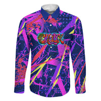 Chuuk Tropical Sunset Coordinates Family Matching Long Sleeve Bodycon Dress and Hawaiian Shirt Neon Graffiti Polynesian Tribal