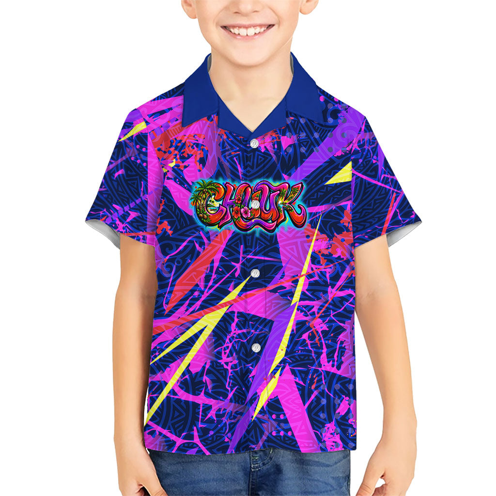Chuuk Tropical Sunset Coordinates Family Matching Mermaid Dress and Hawaiian Shirt Neon Graffiti Polynesian Tribal