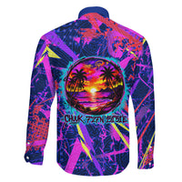 Chuuk Tropical Sunset Coordinates Family Matching Off Shoulder Maxi Dress and Hawaiian Shirt Neon Graffiti Polynesian Tribal