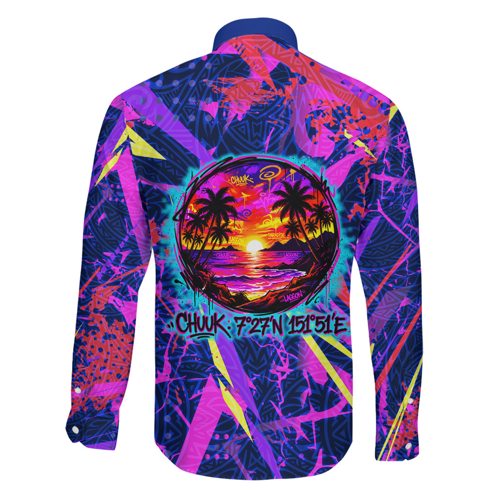 Chuuk Tropical Sunset Coordinates Family Matching Puletasi and Hawaiian Shirt Neon Graffiti Polynesian Tribal