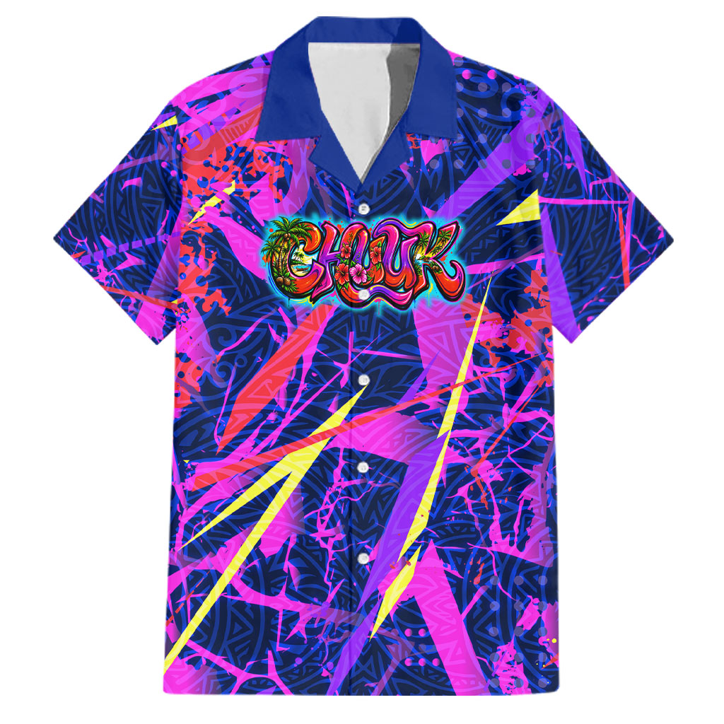 Chuuk Tropical Sunset Coordinates Family Matching Summer Maxi Dress and Hawaiian Shirt Neon Graffiti Polynesian Tribal