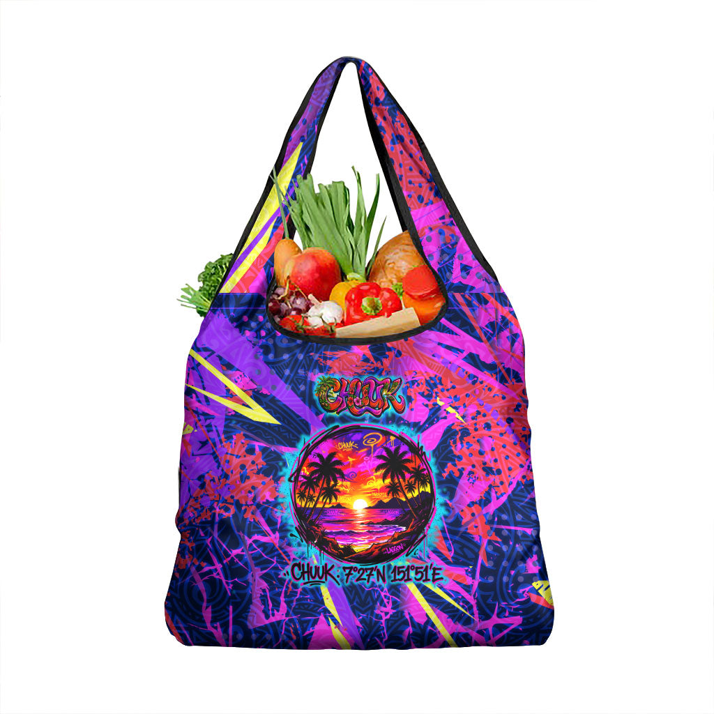 Chuuk Tropical Sunset Coordinates Grocery Bag Neon Graffiti Polynesian Tribal TS04 1-pack One Size Purple Pink - Polynesian Pride