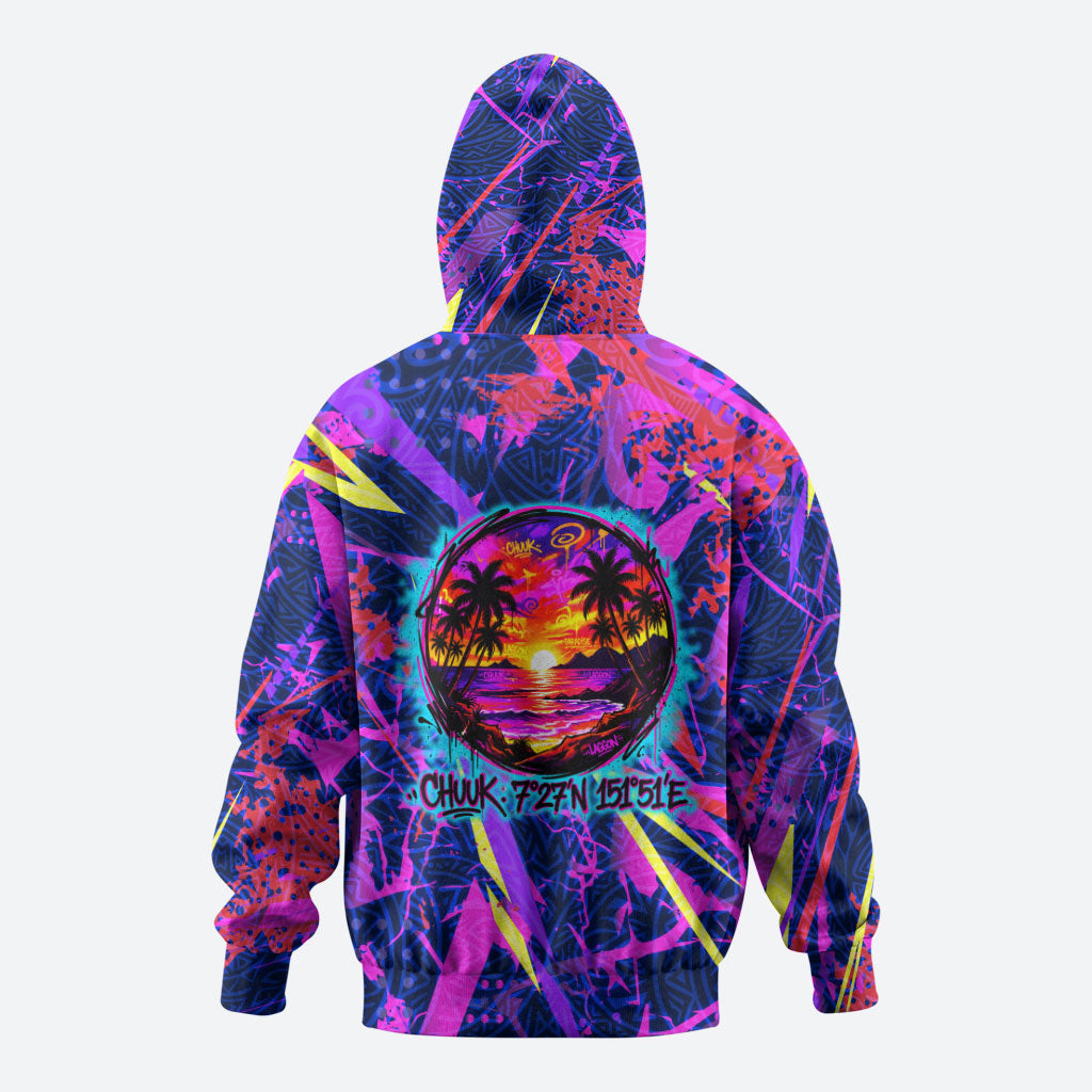 Chuuk Tropical Sunset Coordinates Hoodie Neon Graffiti Polynesian Tribal