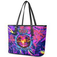 Chuuk Tropical Sunset Coordinates Leather Tote Bag Neon Graffiti Polynesian Tribal