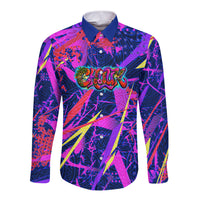 Chuuk Tropical Sunset Coordinates Long Sleeve Button Shirt Neon Graffiti Polynesian Tribal