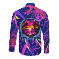 Chuuk Tropical Sunset Coordinates Long Sleeve Button Shirt Neon Graffiti Polynesian Tribal