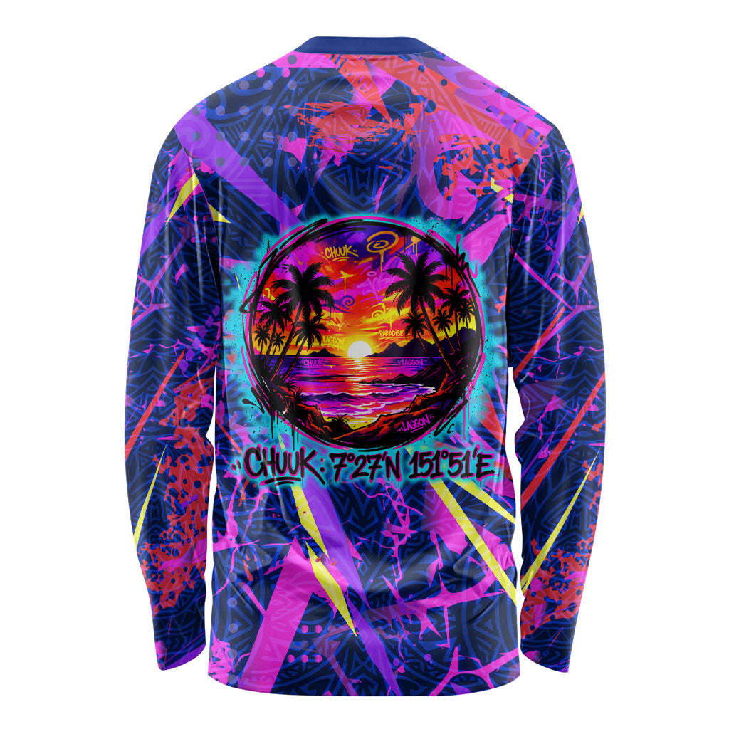 Chuuk Tropical Sunset Coordinates Long Sleeve Shirt Neon Graffiti Polynesian Tribal
