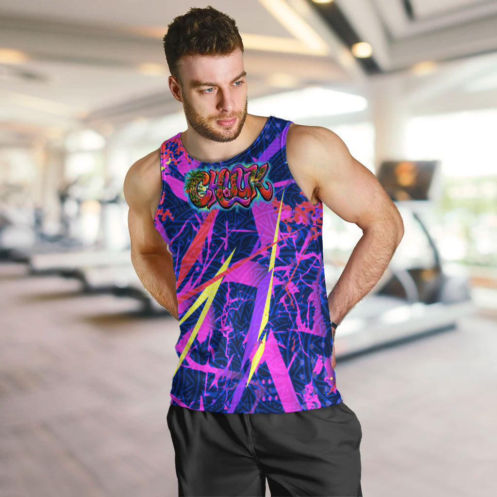 Chuuk Tropical Sunset Coordinates Men Tank Top Neon Graffiti Polynesian Tribal TS04 Purple Pink - Polynesian Pride