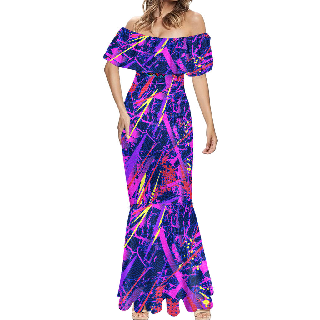 Chuuk Tropical Sunset Coordinates Mermaid Dress Neon Graffiti Polynesian Tribal