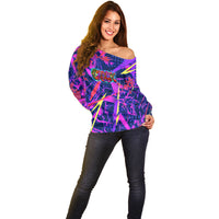 Chuuk Tropical Sunset Coordinates Off Shoulder Sweater Neon Graffiti Polynesian Tribal