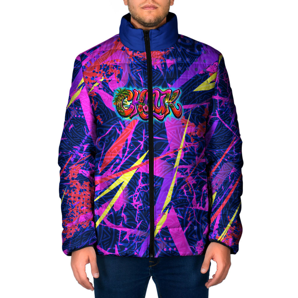 Chuuk Tropical Sunset Coordinates Padded Jacket Neon Graffiti Polynesian Tribal