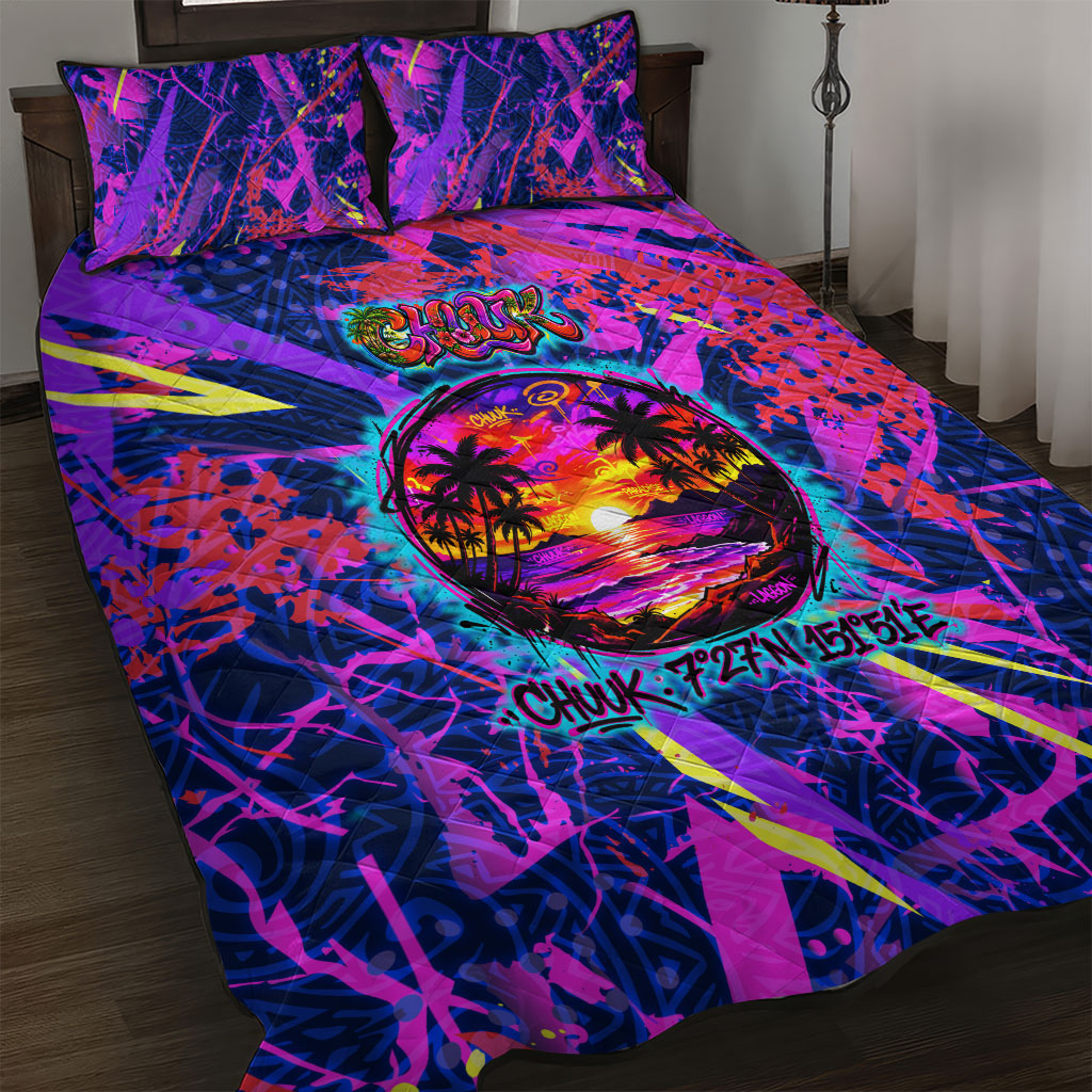 Chuuk Tropical Sunset Coordinates Quilt Bed Set Neon Graffiti Polynesian Tribal TS04 Purple Pink - Polynesian Pride