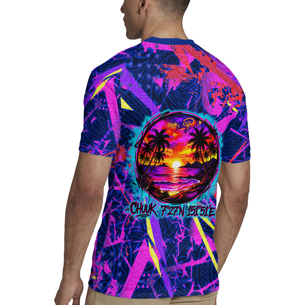 Chuuk Tropical Sunset Coordinates Rugby Jersey Neon Graffiti Polynesian Tribal