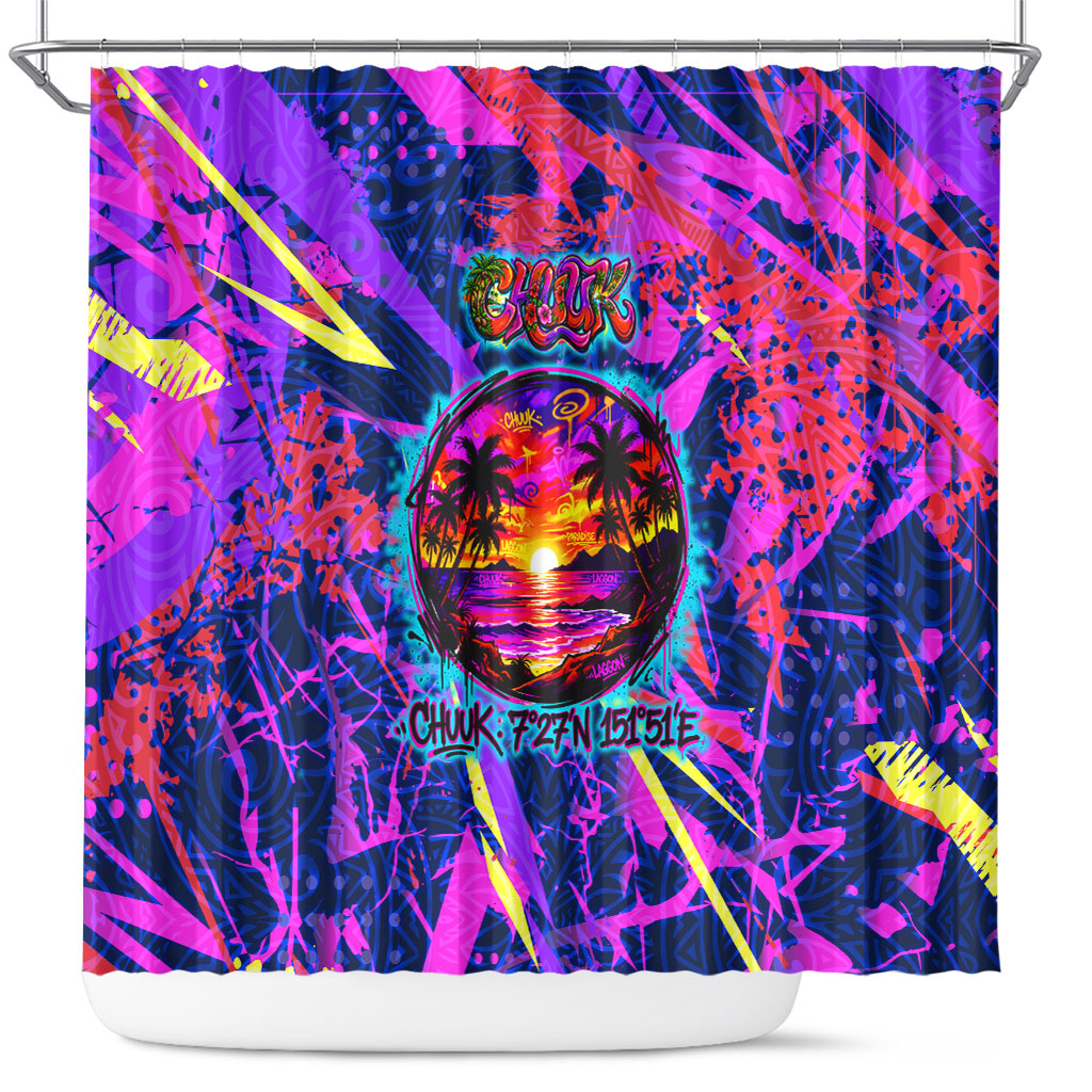 Chuuk Tropical Sunset Coordinates Shower Curtain Neon Graffiti Polynesian Tribal TS04 Purple Pink - Polynesian Pride