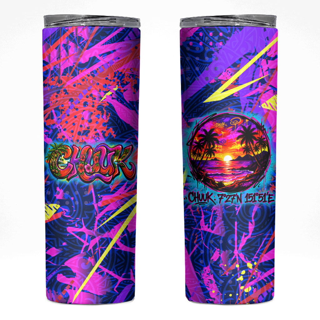 Chuuk Tropical Sunset Coordinates Skinny Tumbler Neon Graffiti Polynesian Tribal