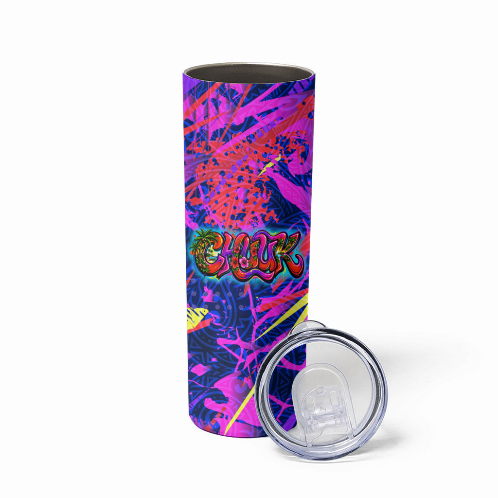 Chuuk Tropical Sunset Coordinates Skinny Tumbler Neon Graffiti Polynesian Tribal