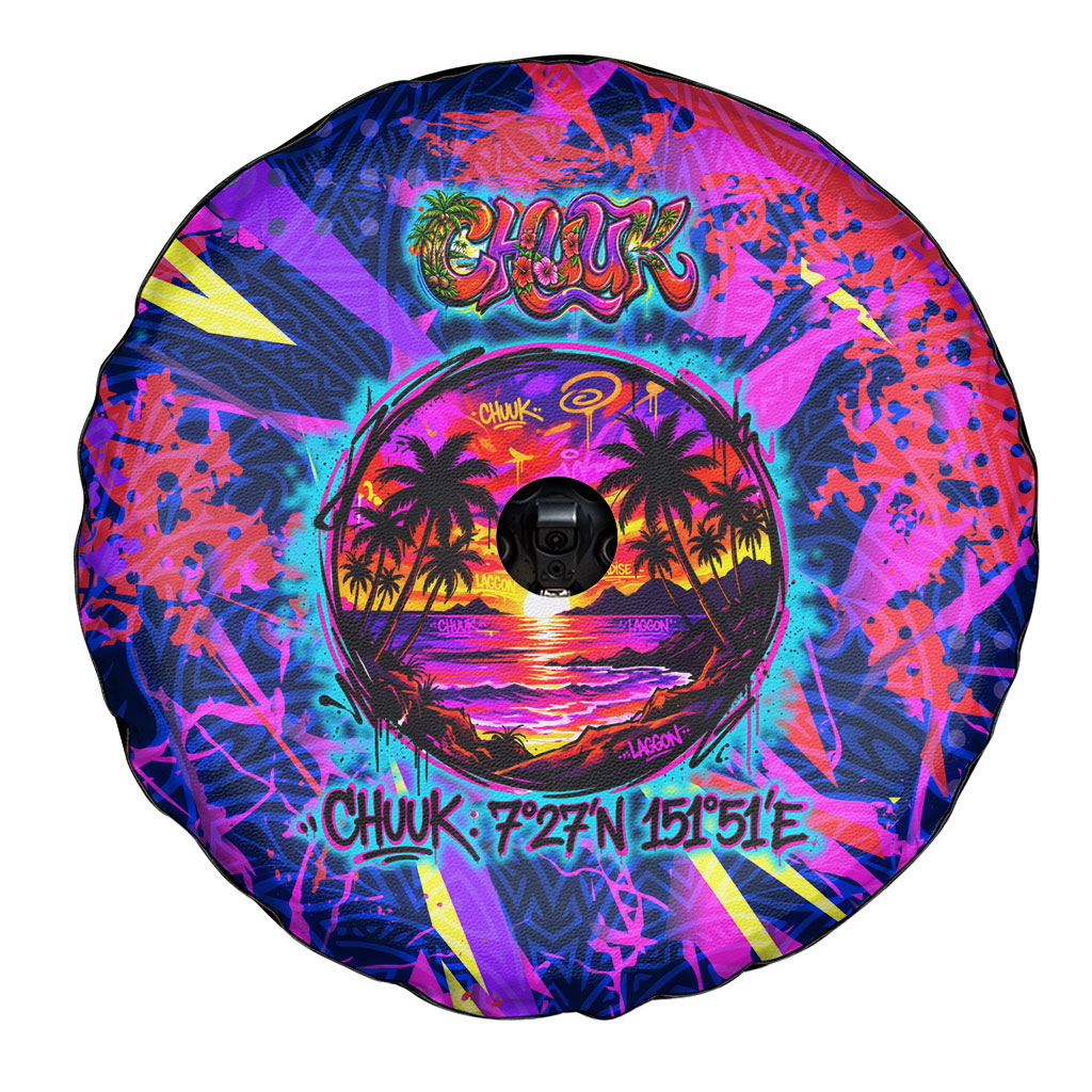 Chuuk Tropical Sunset Coordinates Spare Tire Cover Neon Graffiti Polynesian Tribal