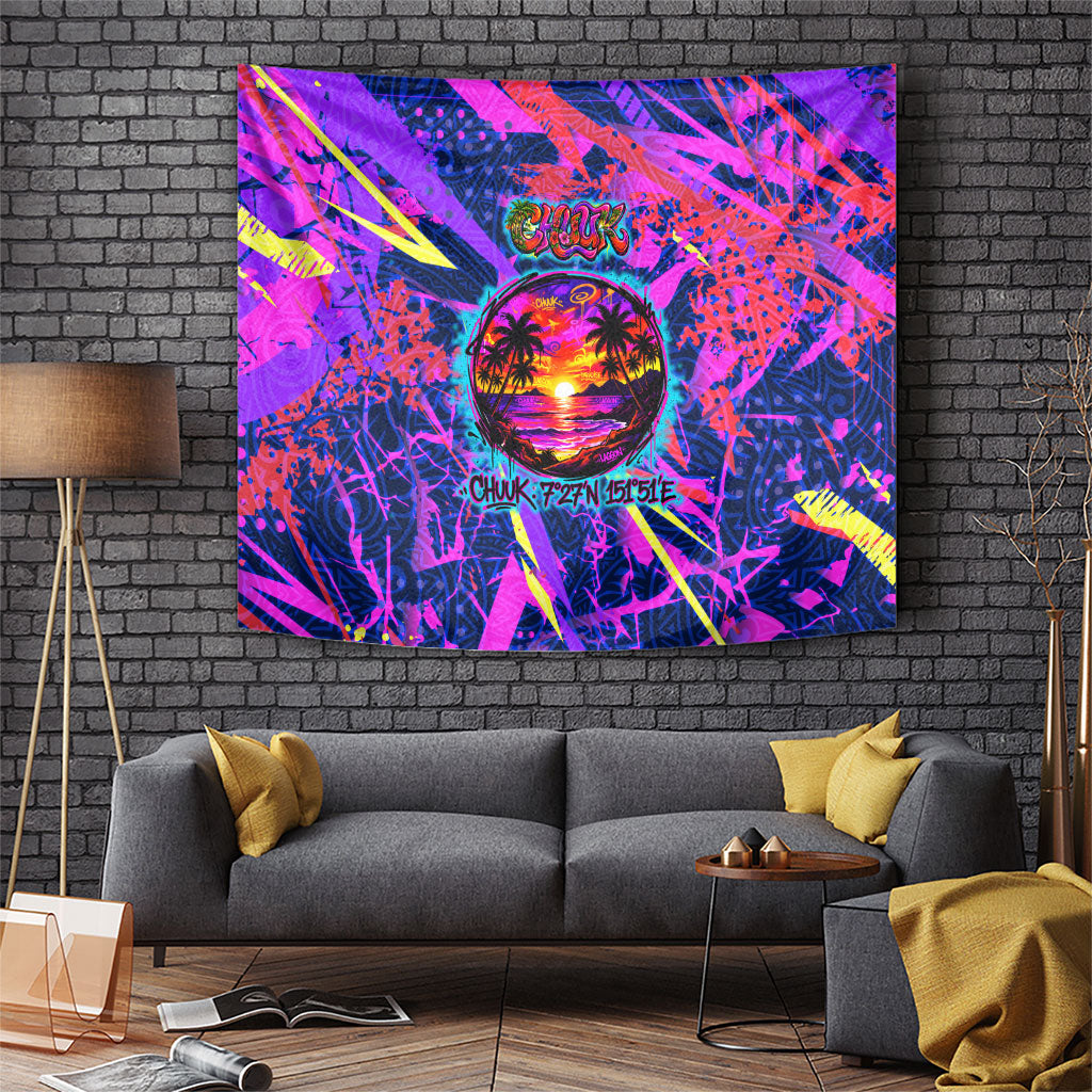 Chuuk Tropical Sunset Coordinates Tapestry Neon Graffiti Polynesian Tribal TS04 Purple Pink - Polynesian Pride