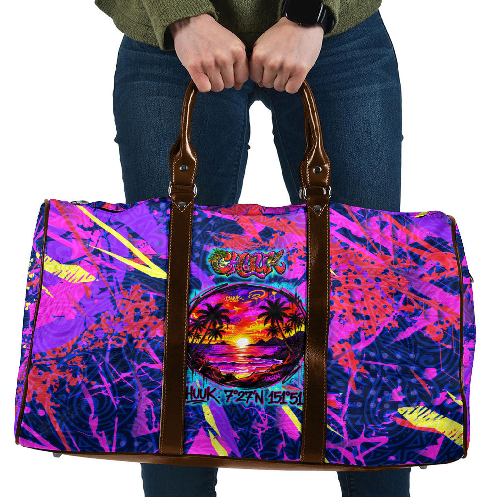 Chuuk Tropical Sunset Coordinates Travel Bag Neon Graffiti Polynesian Tribal TS04 Purple Pink - Polynesian Pride