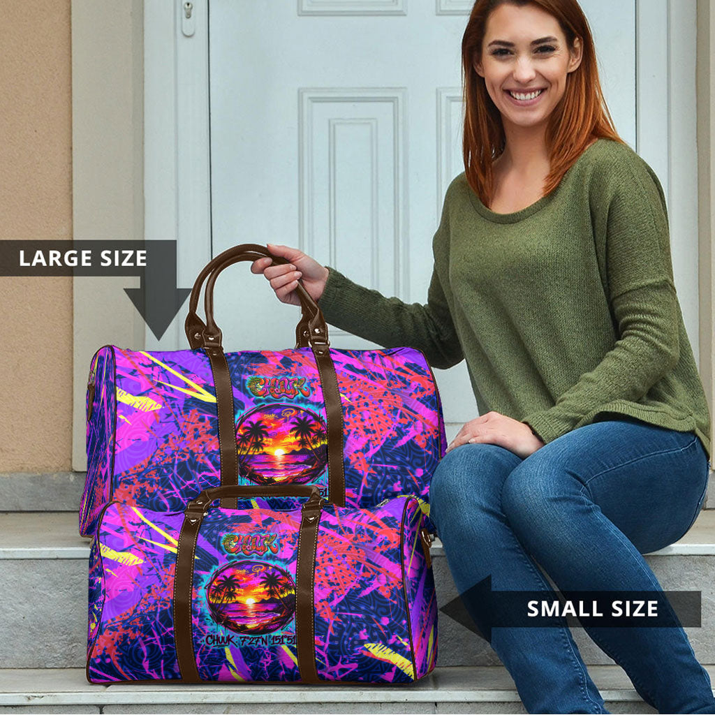 Chuuk Tropical Sunset Coordinates Travel Bag Neon Graffiti Polynesian Tribal