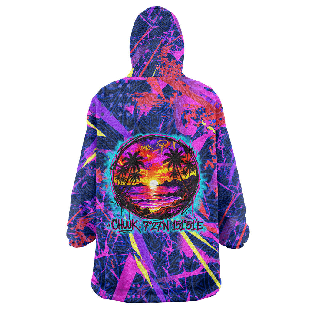 Chuuk Tropical Sunset Coordinates Wearable Blanket Hoodie Neon Graffiti Polynesian Tribal