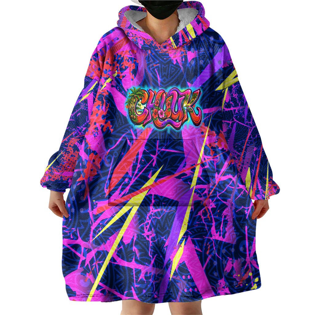 Chuuk Tropical Sunset Coordinates Wearable Blanket Hoodie Neon Graffiti Polynesian Tribal