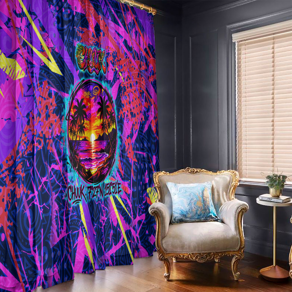 Chuuk Tropical Sunset Coordinates Window Curtain Neon Graffiti Polynesian Tribal