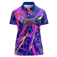 Chuuk Tropical Sunset Coordinates Women Polo Shirt Neon Graffiti Polynesian Tribal