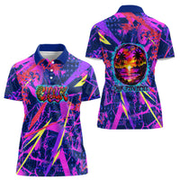 Chuuk Tropical Sunset Coordinates Women Polo Shirt Neon Graffiti Polynesian Tribal