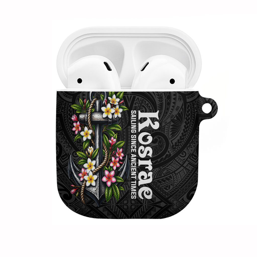 Kosrae Nautical Heritage AirPods Case Polynesian Tribal Anchor With Plumeria Tropical Art TS04 Black Grey - Polynesian Pride