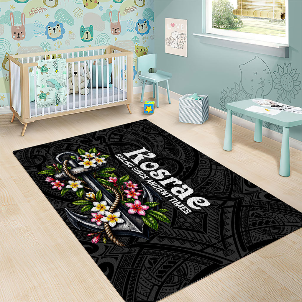 Kosrae Nautical Heritage Area Rug Polynesian Tribal Anchor With Plumeria Tropical Art