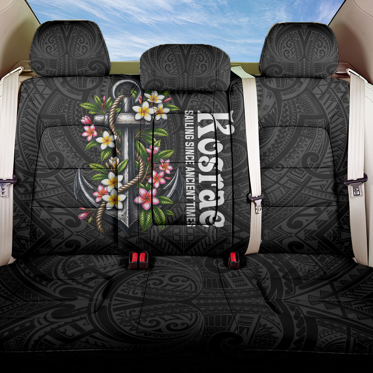 Kosrae Nautical Heritage Back Car Seat Cover Polynesian Tribal Anchor With Plumeria Tropical Art