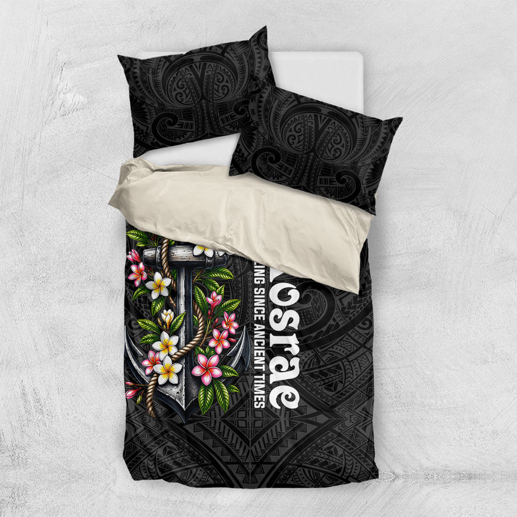 Kosrae Nautical Heritage Bedding Set Polynesian Tribal Anchor With Plumeria Tropical Art