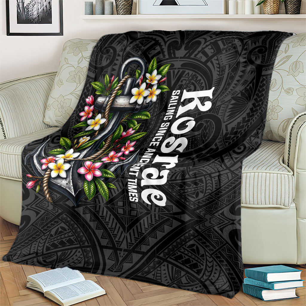 Kosrae Nautical Heritage Blanket Polynesian Tribal Anchor With Plumeria Tropical Art