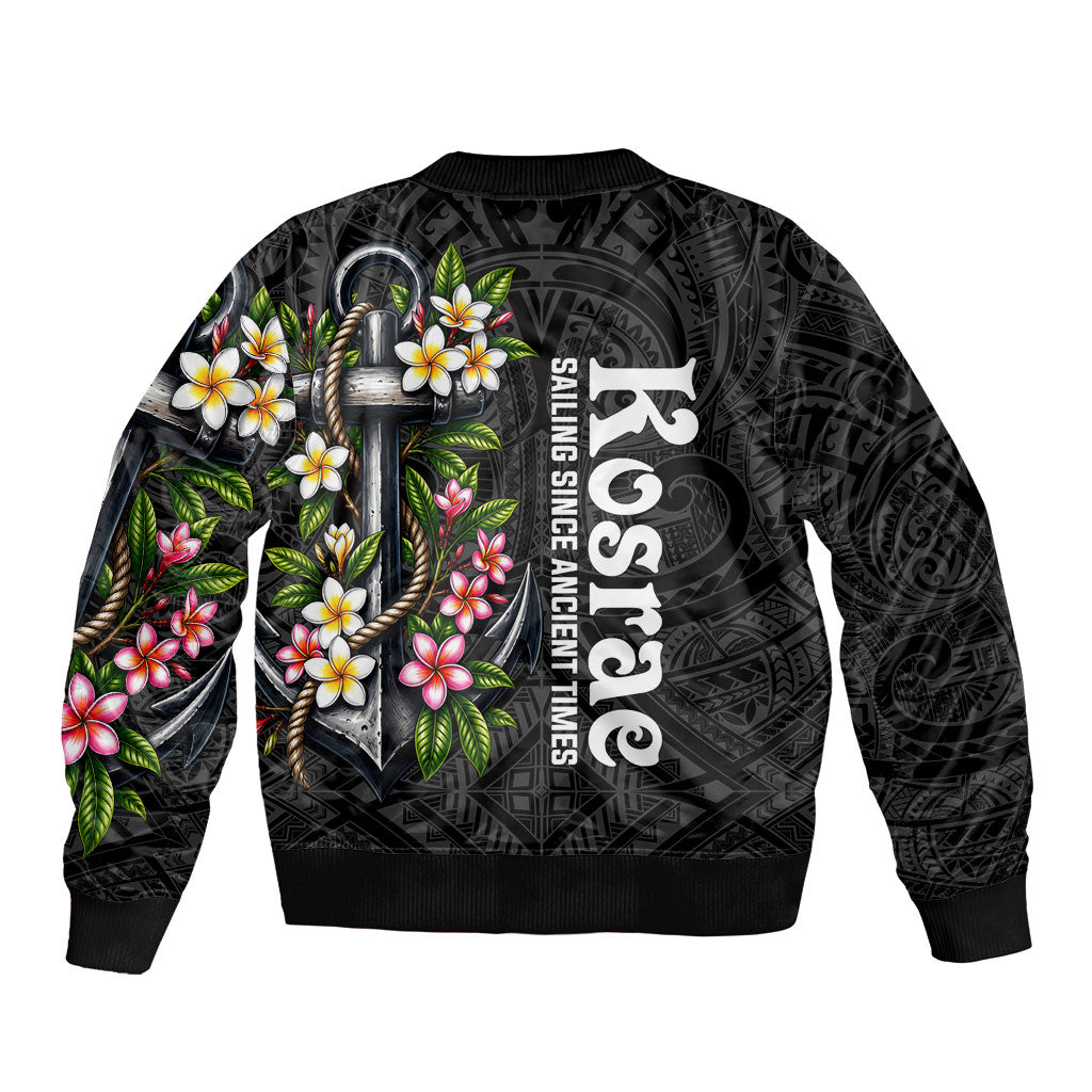 Kosrae Nautical Heritage Bomber Jacket Polynesian Tribal Anchor With Plumeria Tropical Art