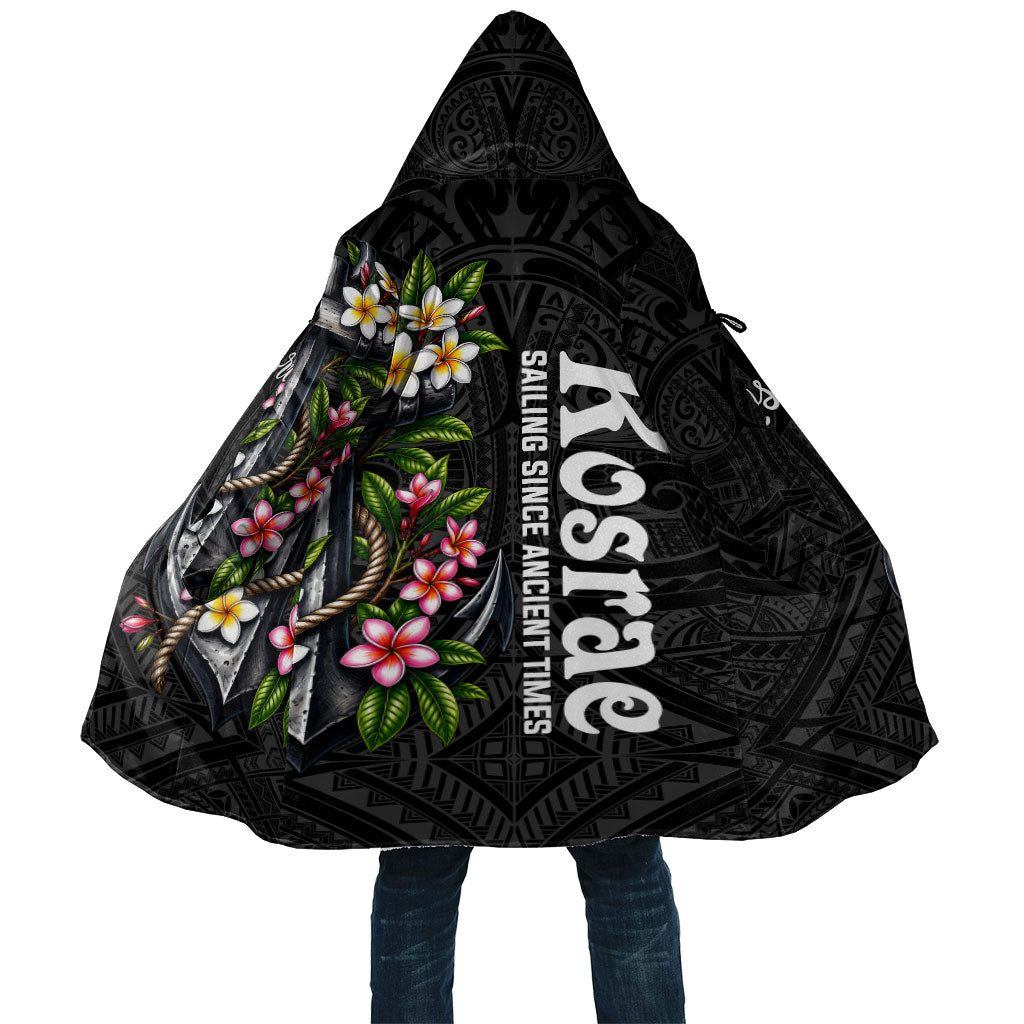 Kosrae Nautical Heritage Cloak Polynesian Tribal Anchor With Plumeria Tropical Art TS04 Unisex Black Grey - Polynesian Pride