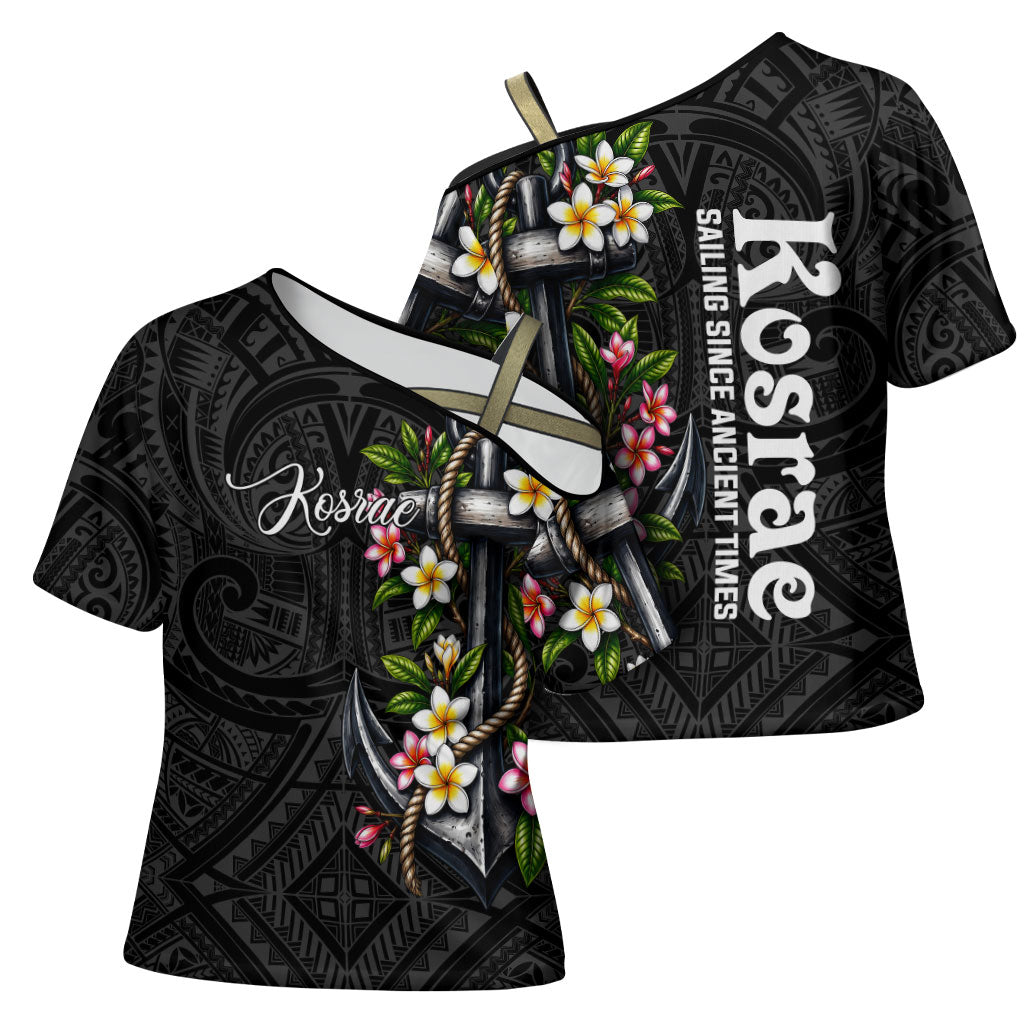 Kosrae Nautical Heritage Cross Shoulder Shirt Polynesian Tribal Anchor With Plumeria Tropical Art